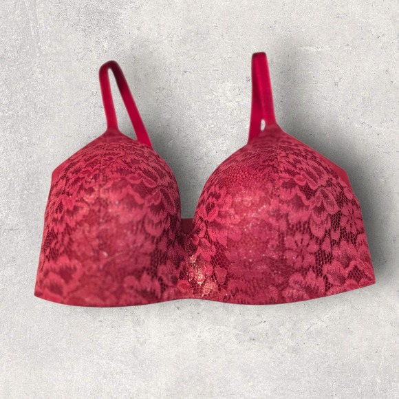 Knix Red Lace Plunge Bra Size 4 Wing Wireless Adjustable Closure 32-34 D - Picture 1 of 7